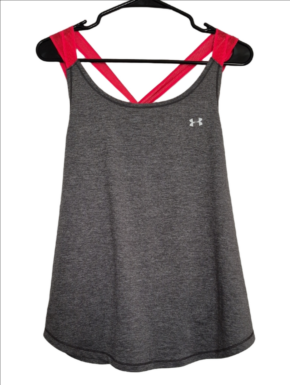 Under Armour Gray Tank with Bright Neon Hot Pink Crossback Straps XL